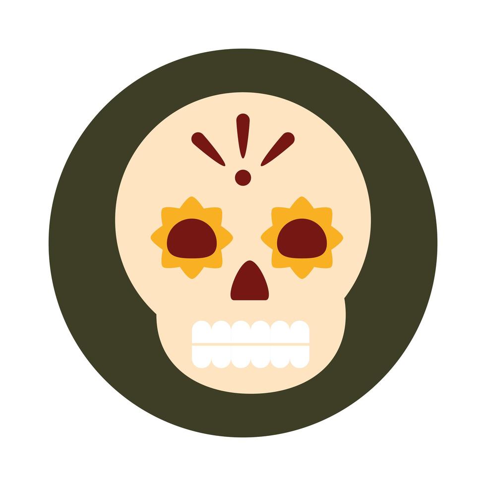 Bloque de celebración de decoración espeluznante de calavera floral mexicana e icono plano vector