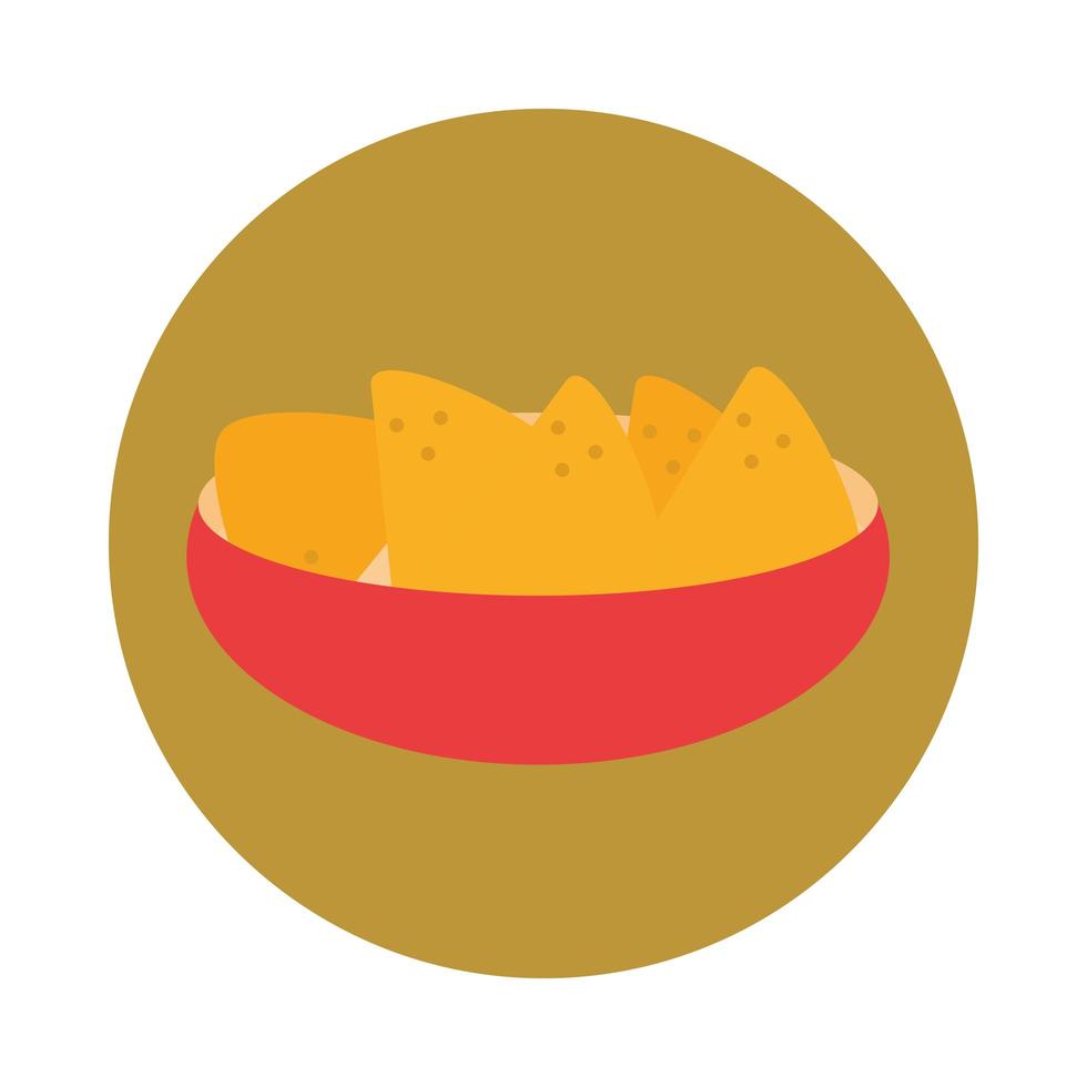 mexican food nachos in bowl traditional block and flat icon vector