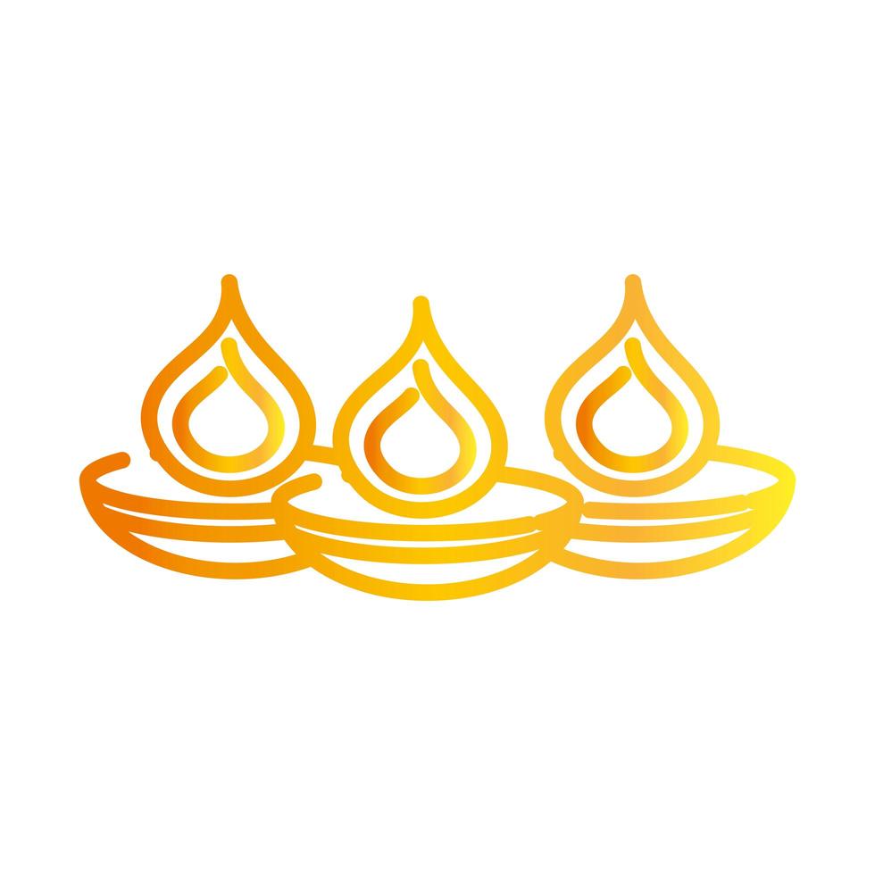 feliz diwali festival de la india velas encendidas lámparas diya deepavali religión evento gradiente estilo icono vector