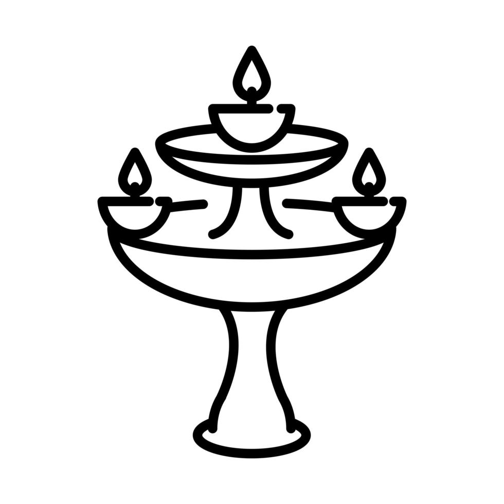 happy diwali india festival deepavali religion event decorative burning candles light spiritual line style icon vector