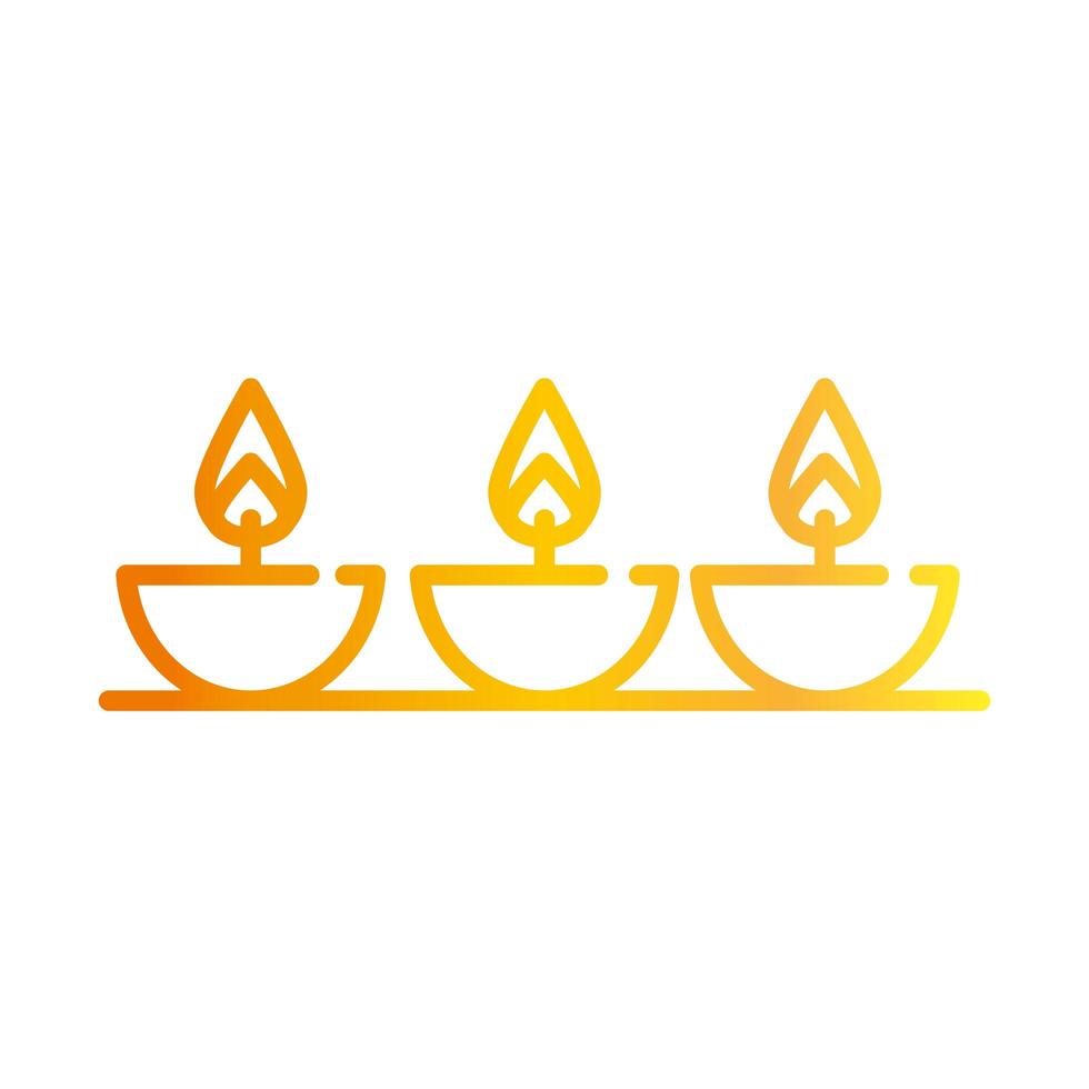 feliz diwali festival de la india velas encendidas diya lámparas celebración deepavali religión evento gradiente estilo icono vector