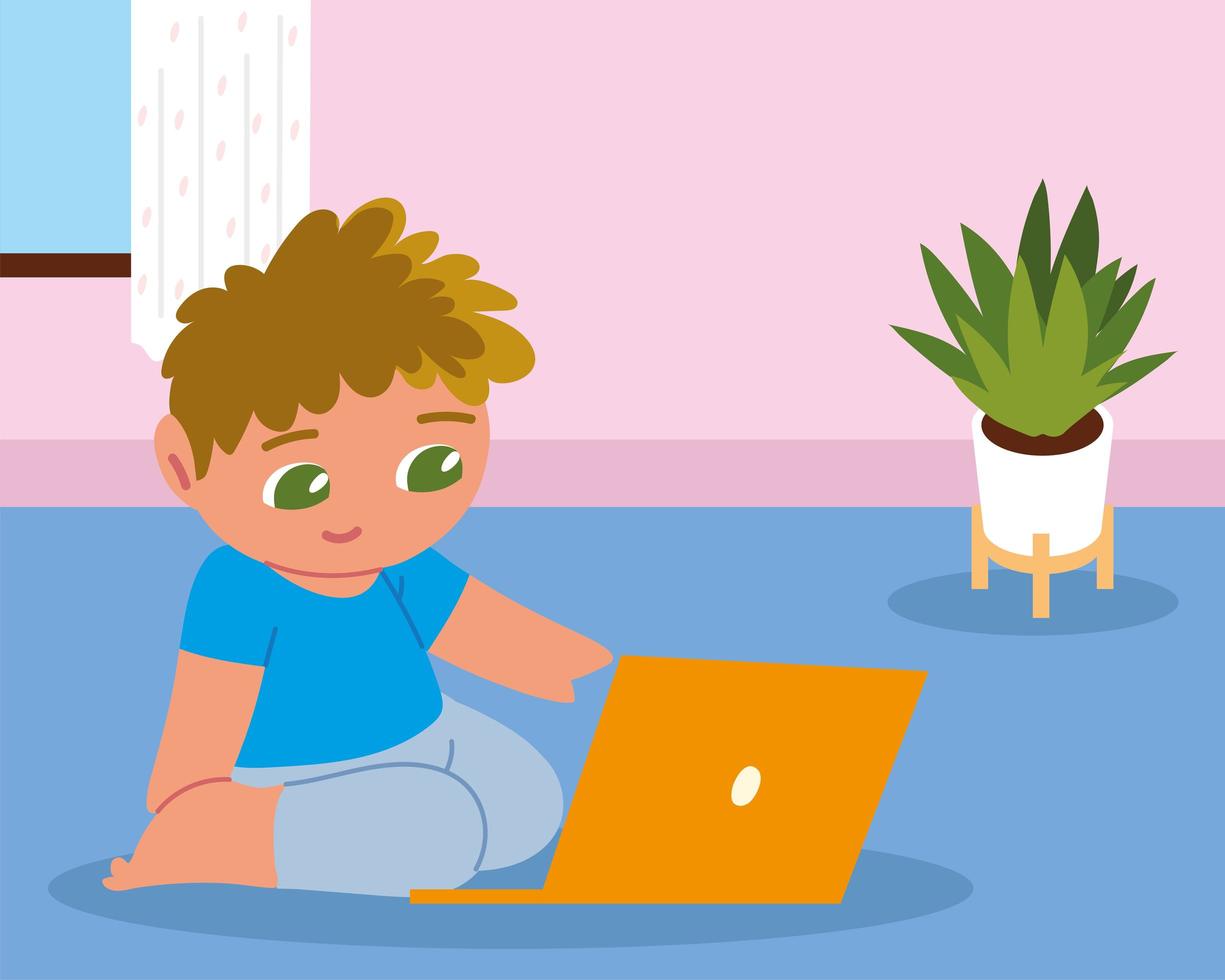 boy kid with laptop vector