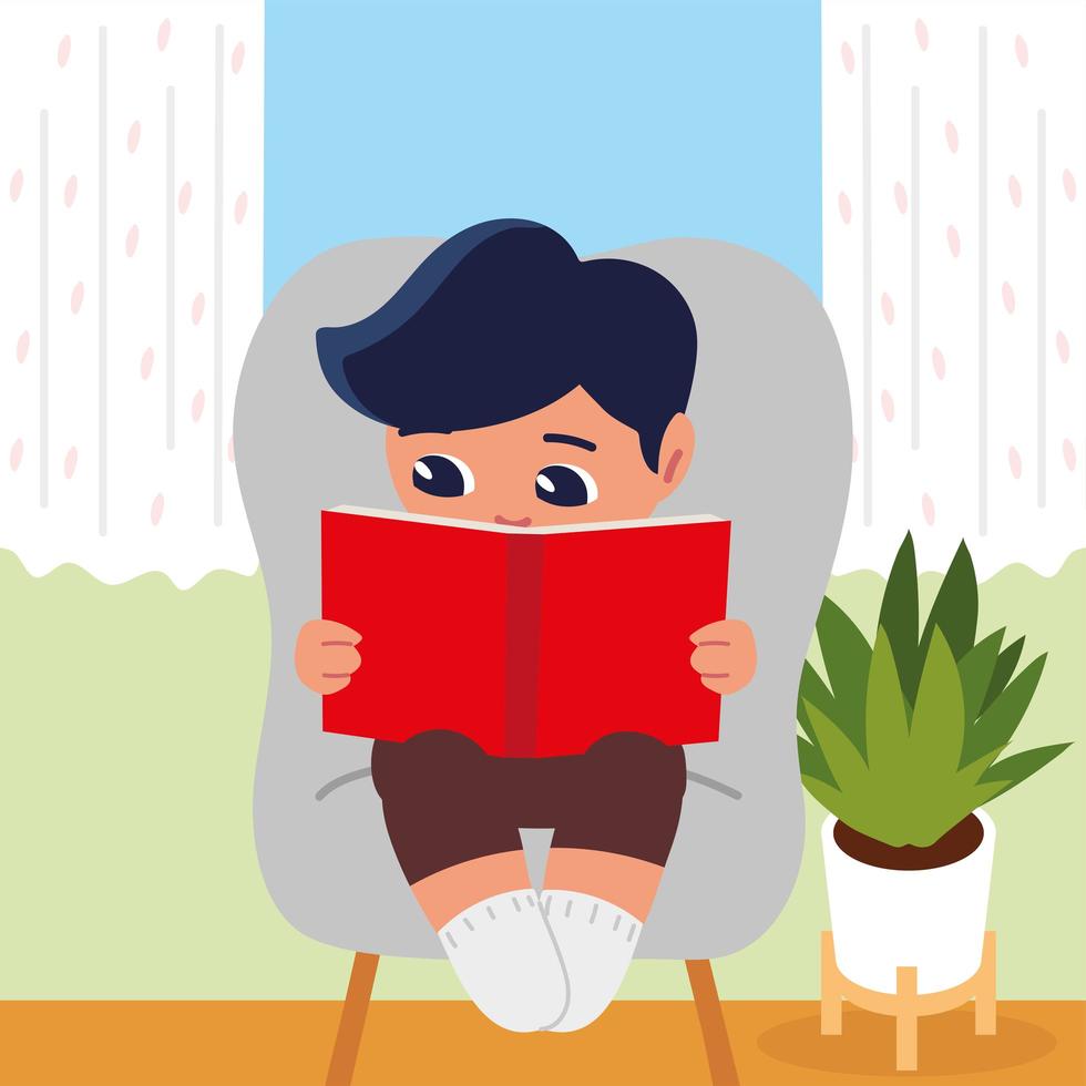 boy reading on chair vector