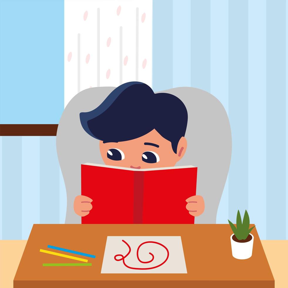 boy reading with sketch vector