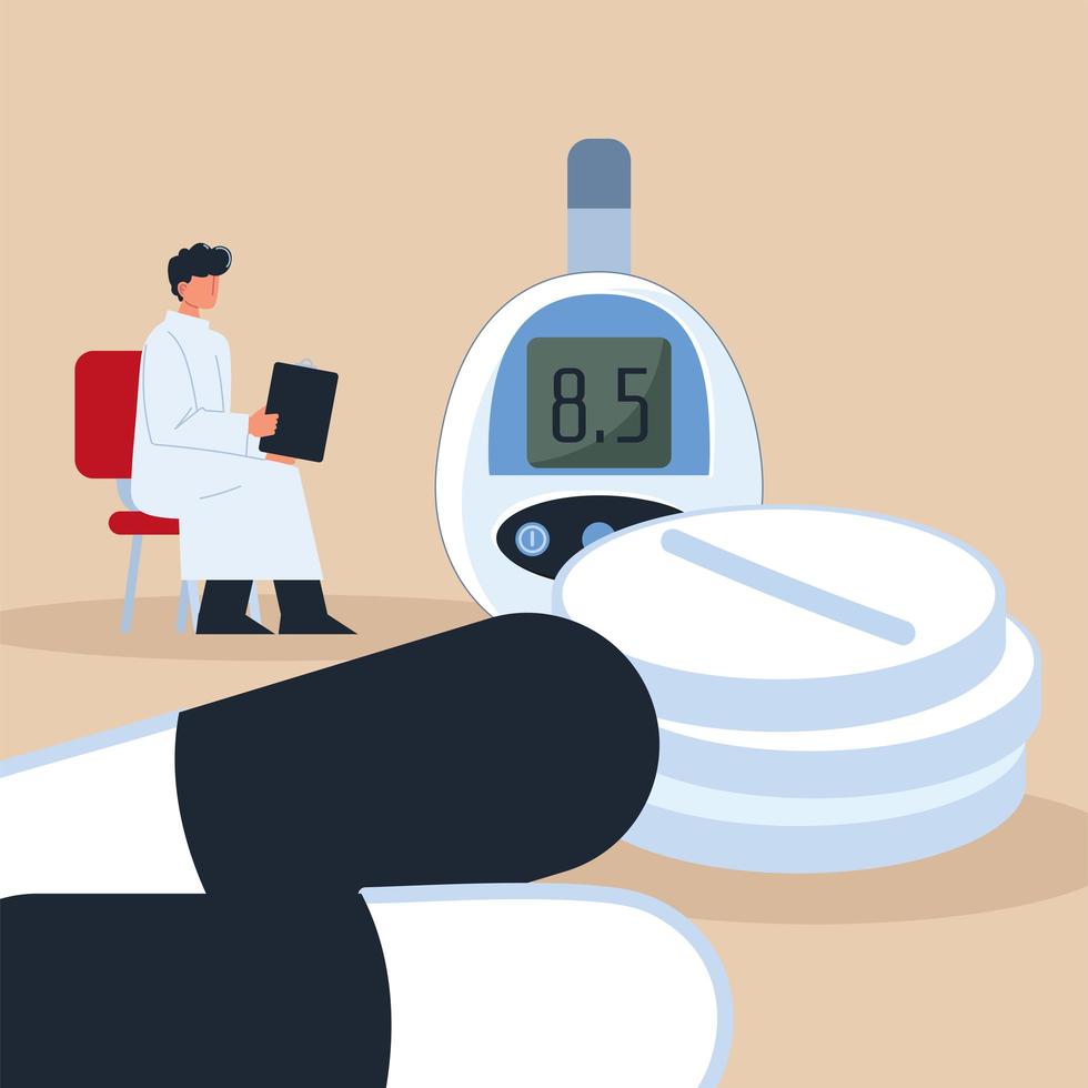 physician diabetes glucometer vector