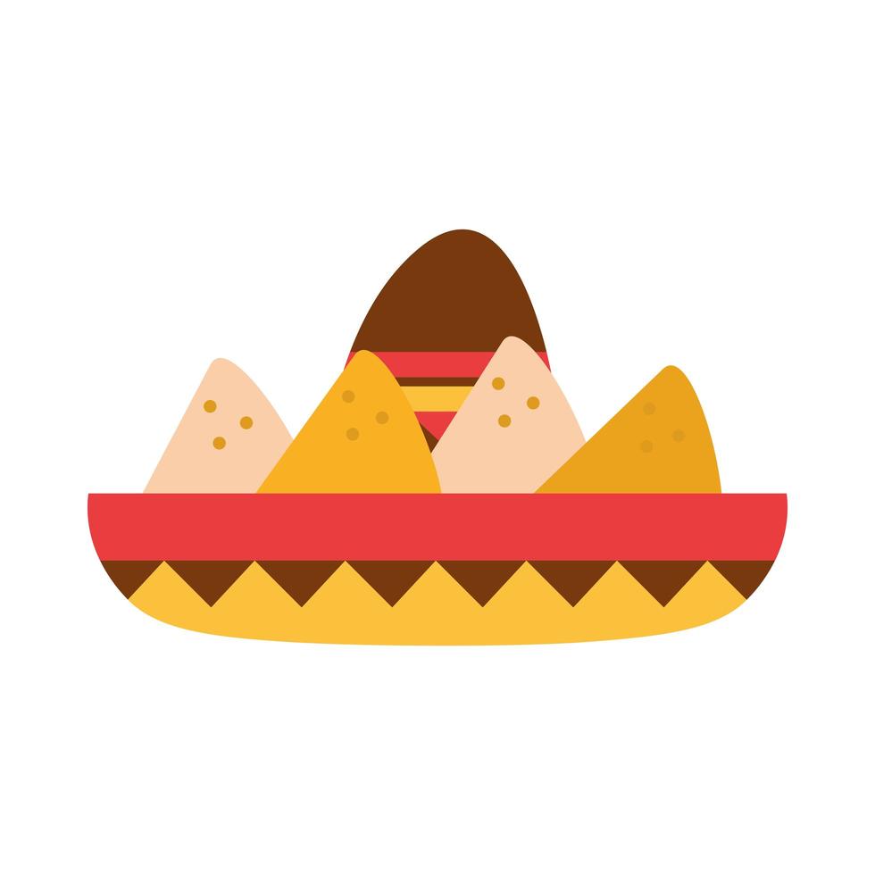 sombrero mexicano, con, nachos, comida, snack, plano, icono vector