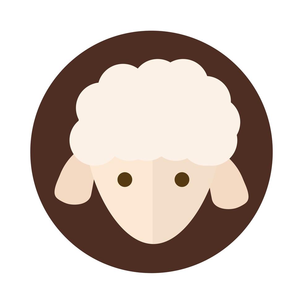 Lindo bloque de dibujos animados de animales de cabeza de oveja e icono plano vector