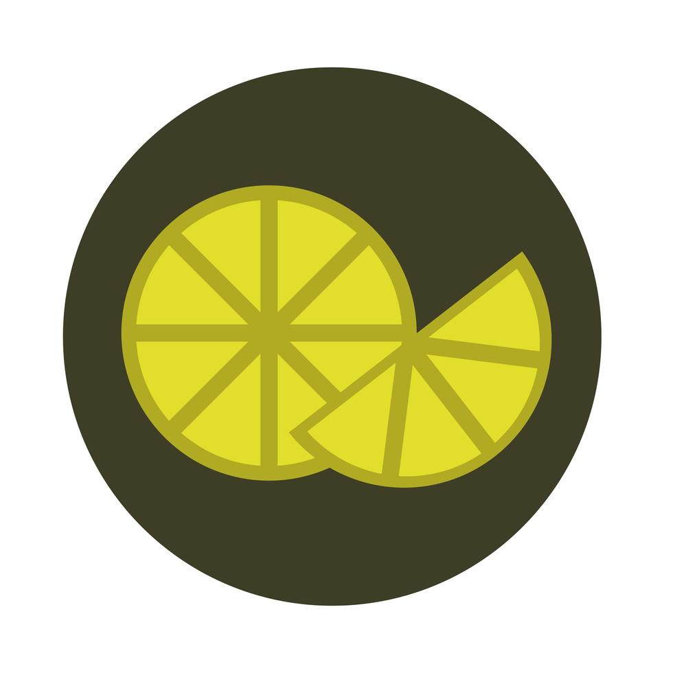 rebanada de limón cítricos bloque tropical e icono plano vector