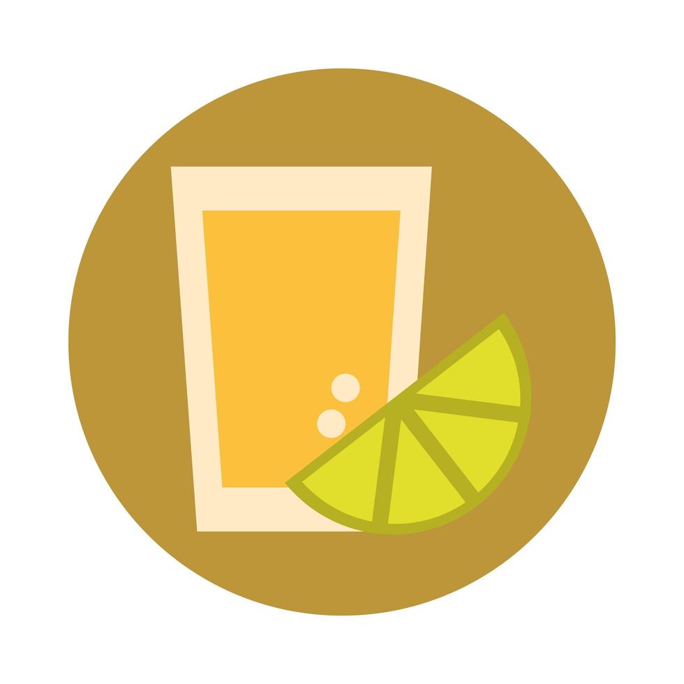 tequila shot lemon citrus fruit drink celebration block and flat icon vector