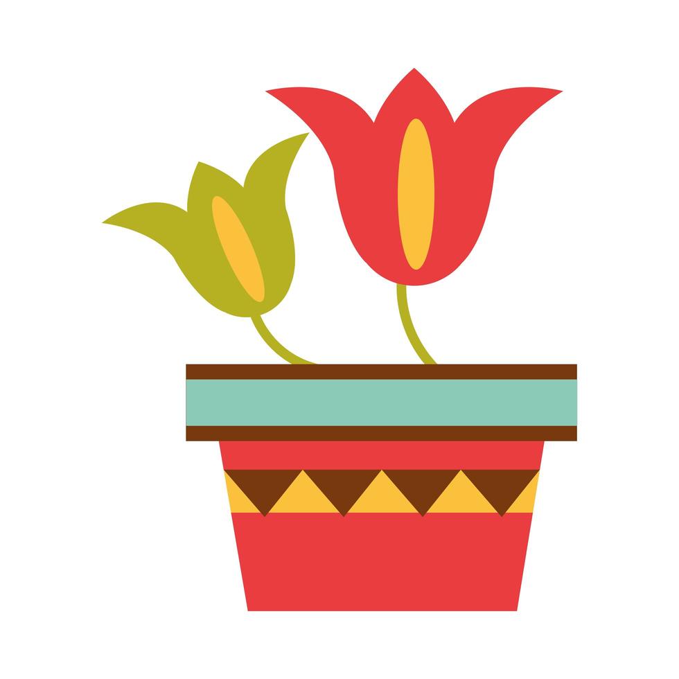 potted flowers ornate decoration flat icon vector