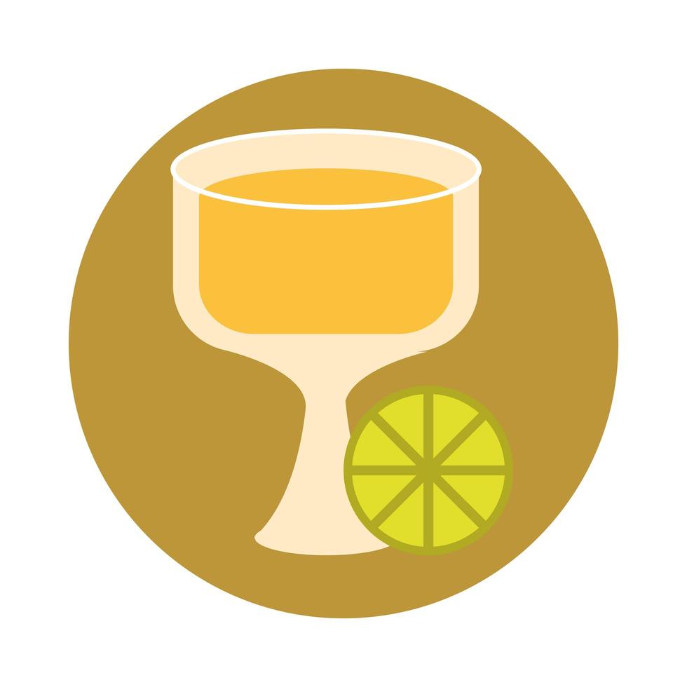 glass cup drink liquor slice lemon celebration block and flat icon vector