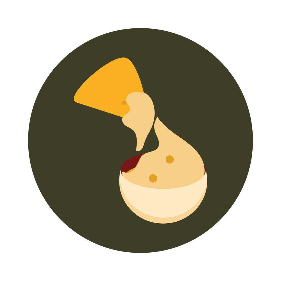 Bloque de comida de crema de queso nacho mexicano e icono plano vector