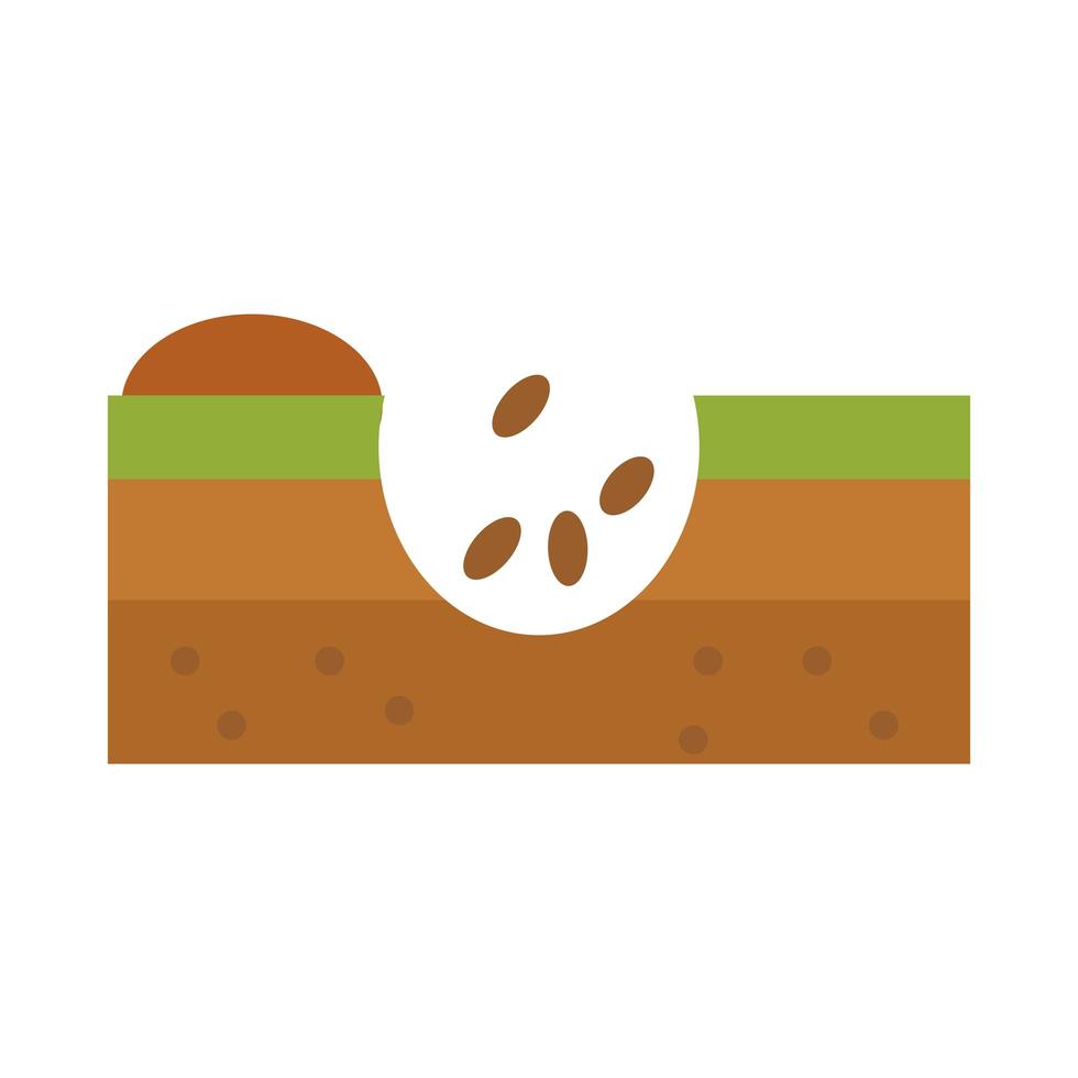 agriculture and farming seed falling in hole on ground flat icon style vector