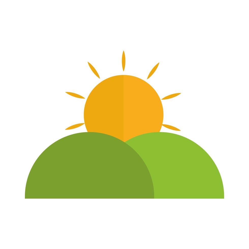 paisaje montañas sol naturaleza icono plano estilo vector