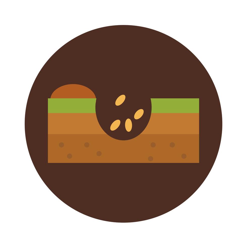 agriculture and farming seed falling in hole on ground block and flat icon vector