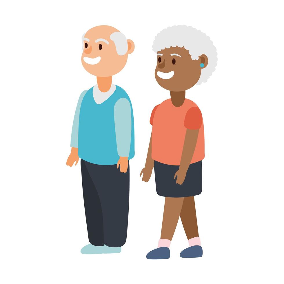 interracial pareja de ancianos personas avatares personajes vector