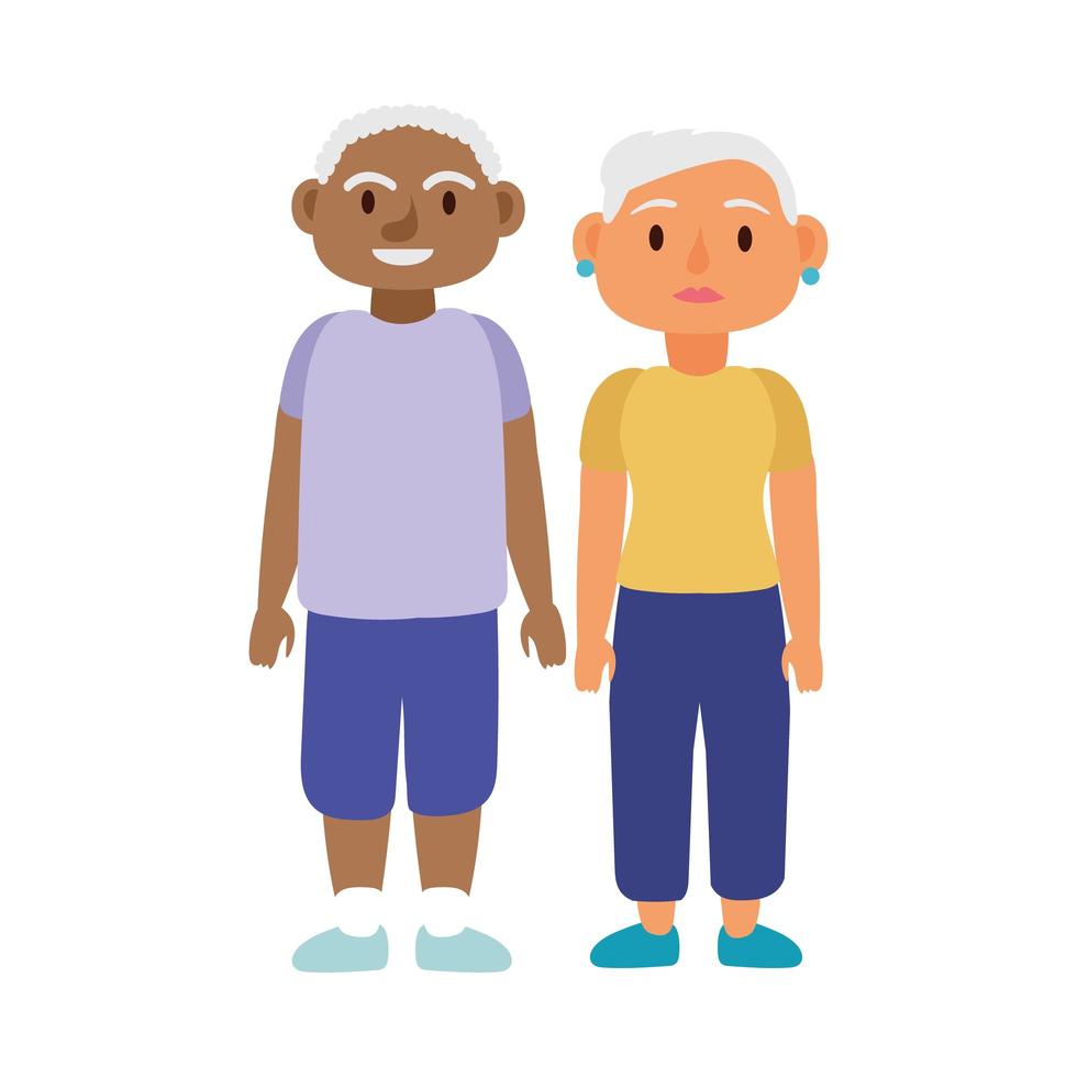 interracial old couple persons avatars characters vector