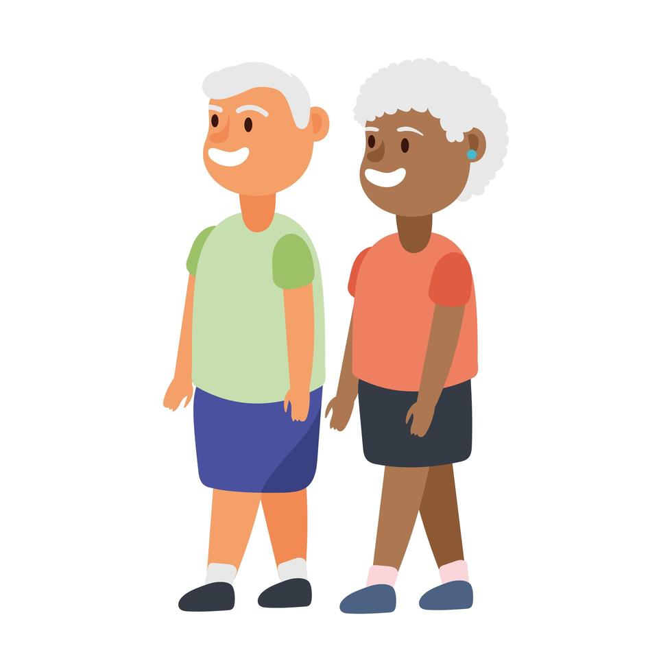 interracial pareja de ancianos personas avatares personajes vector