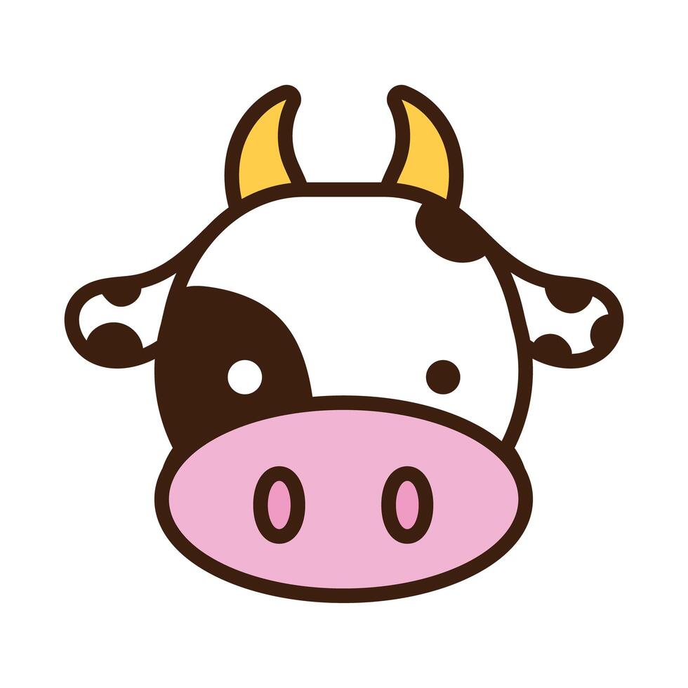 cute little cow kawaii animal line and fill style vector