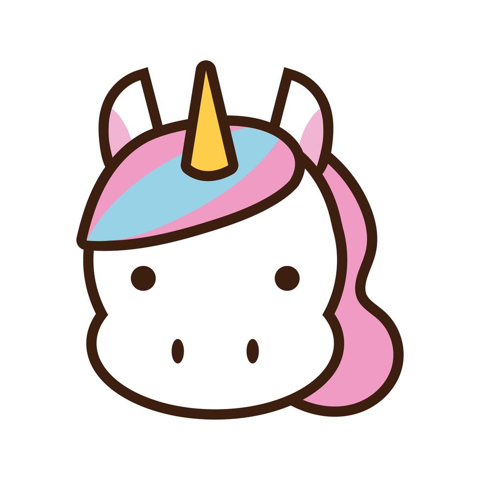 lindo y pequeño unicornio kawaii animal línea y estilo de relleno vector