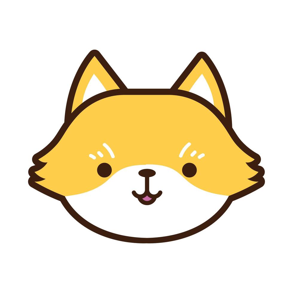 cute little fox kawaii animal line and fill style vector