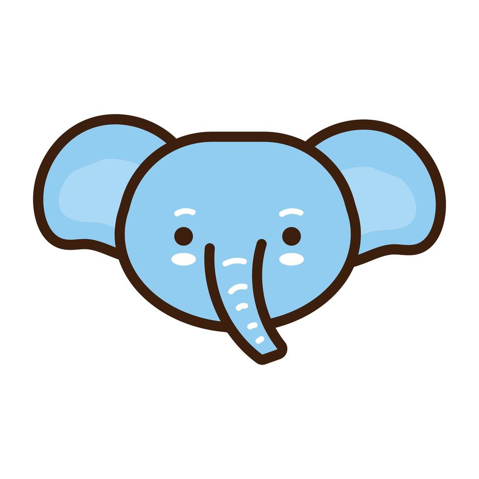 cute little elephant kawaii animal line and fill style vector