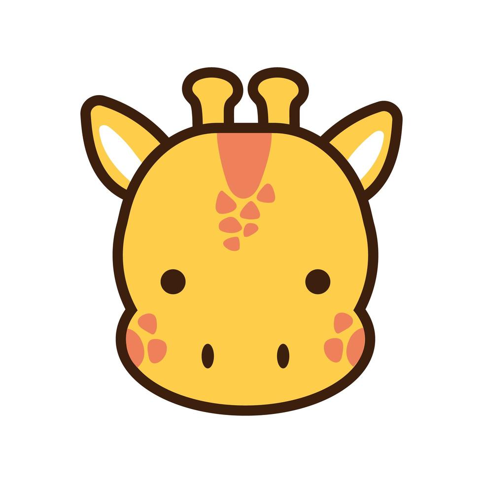 linda pequeña jirafa kawaii línea animal y estilo de relleno vector