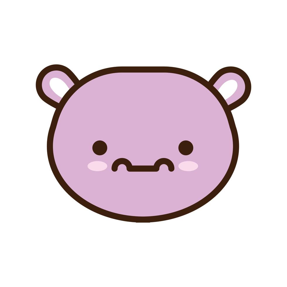 lindo hipopótamo kawaii línea animal y estilo de relleno vector