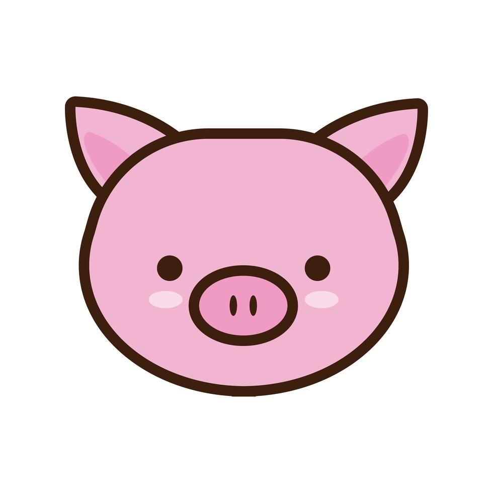 lindo cerdito kawaii línea animal y estilo de relleno vector