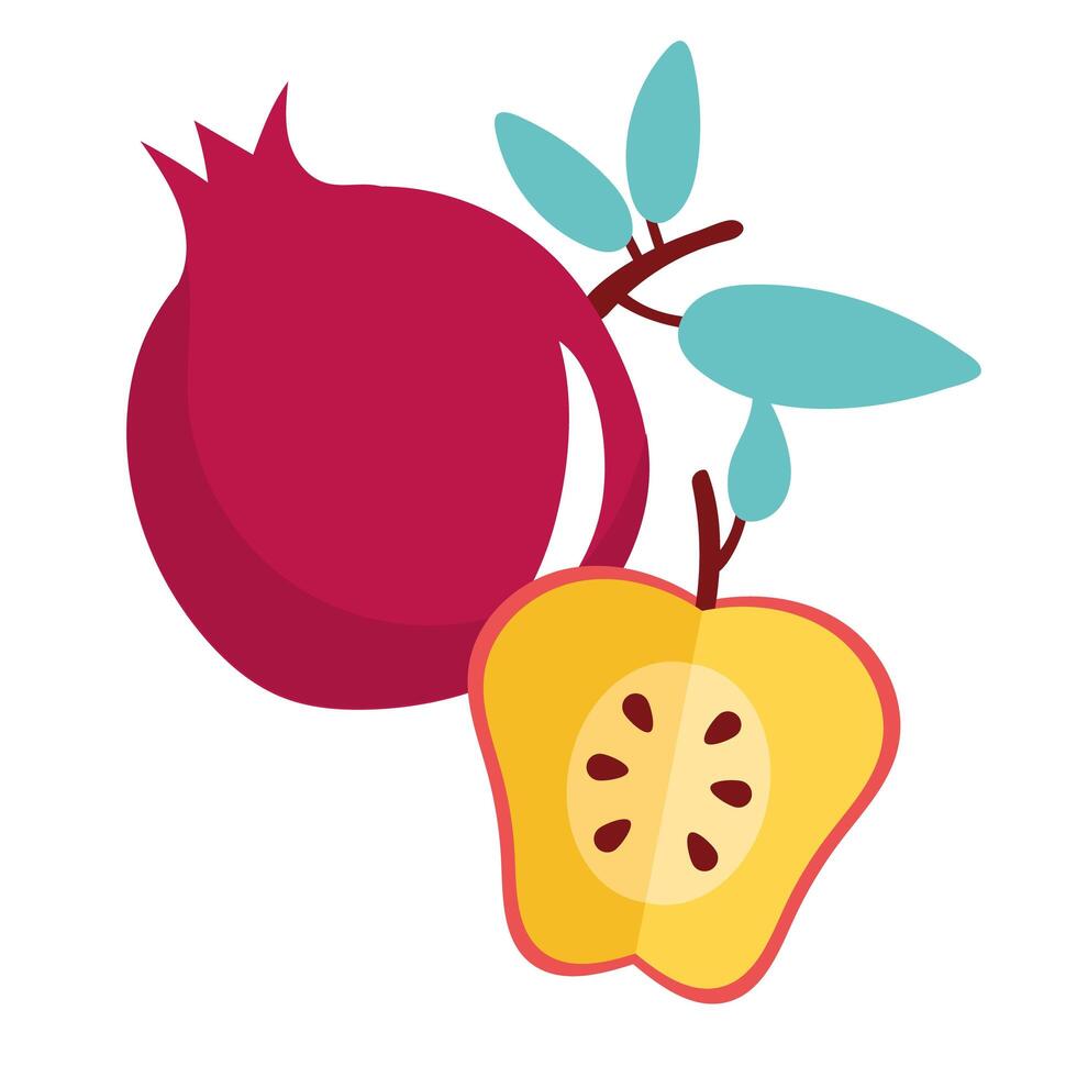 apple red and pomegranate fresh fruits vector