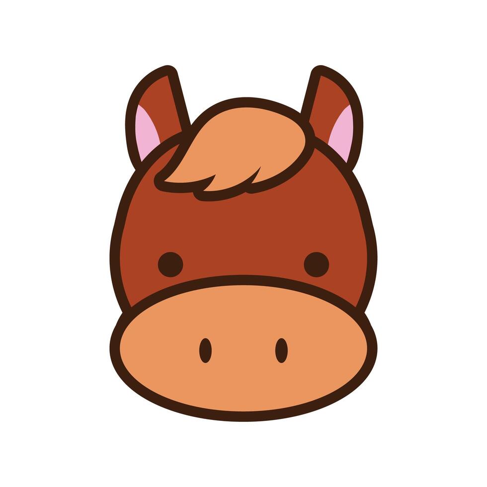 cute little horse kawaii animal line and fill style vector