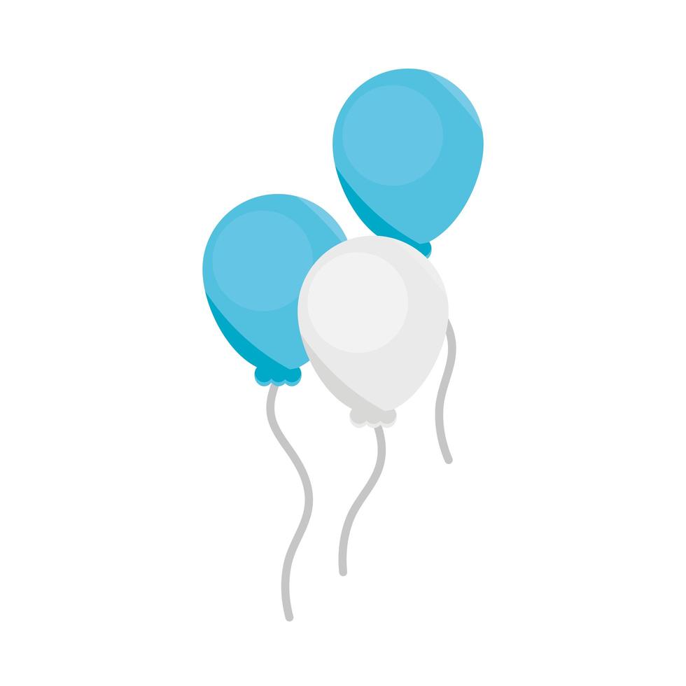 Globos azules y blancos decoración celebración fiesta diseño de icono plano vector