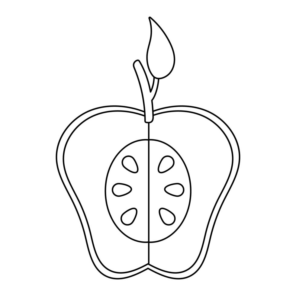 icono de estilo de línea de naturaleza de fruta fresca de media manzana vector