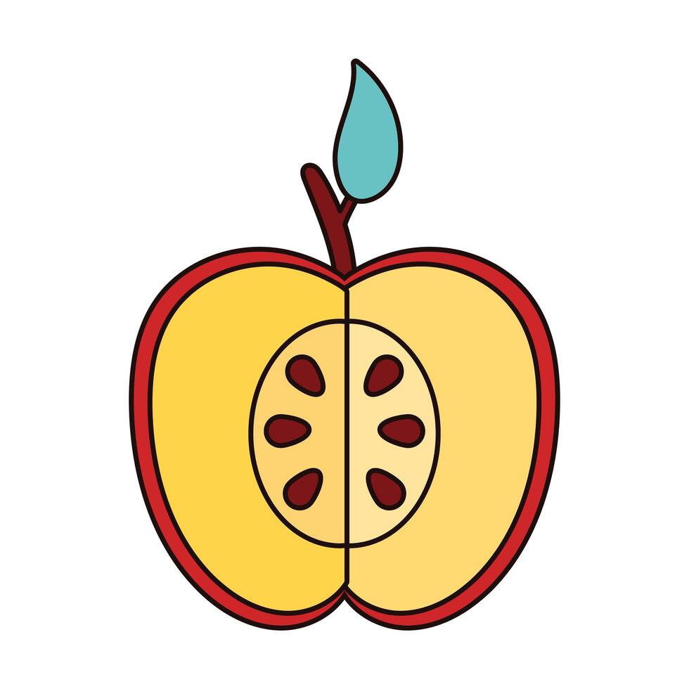 manzana roja mitad fruta fresca naturaleza icono vector