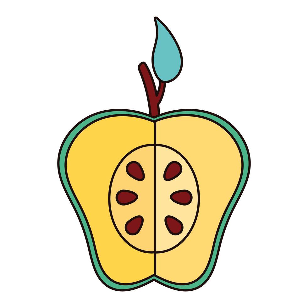 media manzana verde fruta fresca naturaleza icono vector