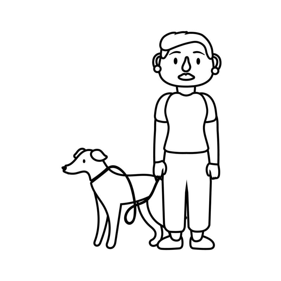 old woman with dog pet line style icon vector