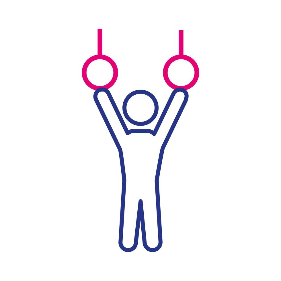 person practicing exercise in rings line and fill style vector