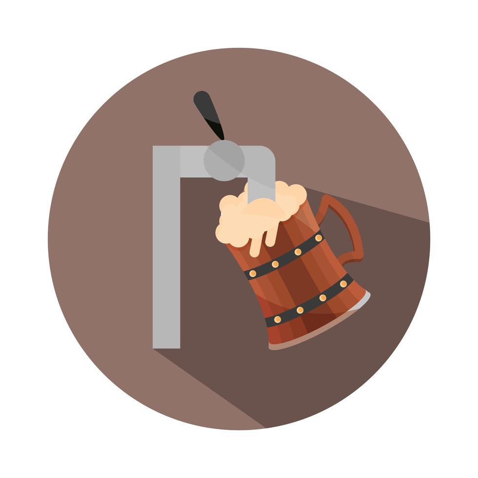 oktoberfest festival wooden beer mug is filled with dispenser celebration german traditional block and flat icon vector