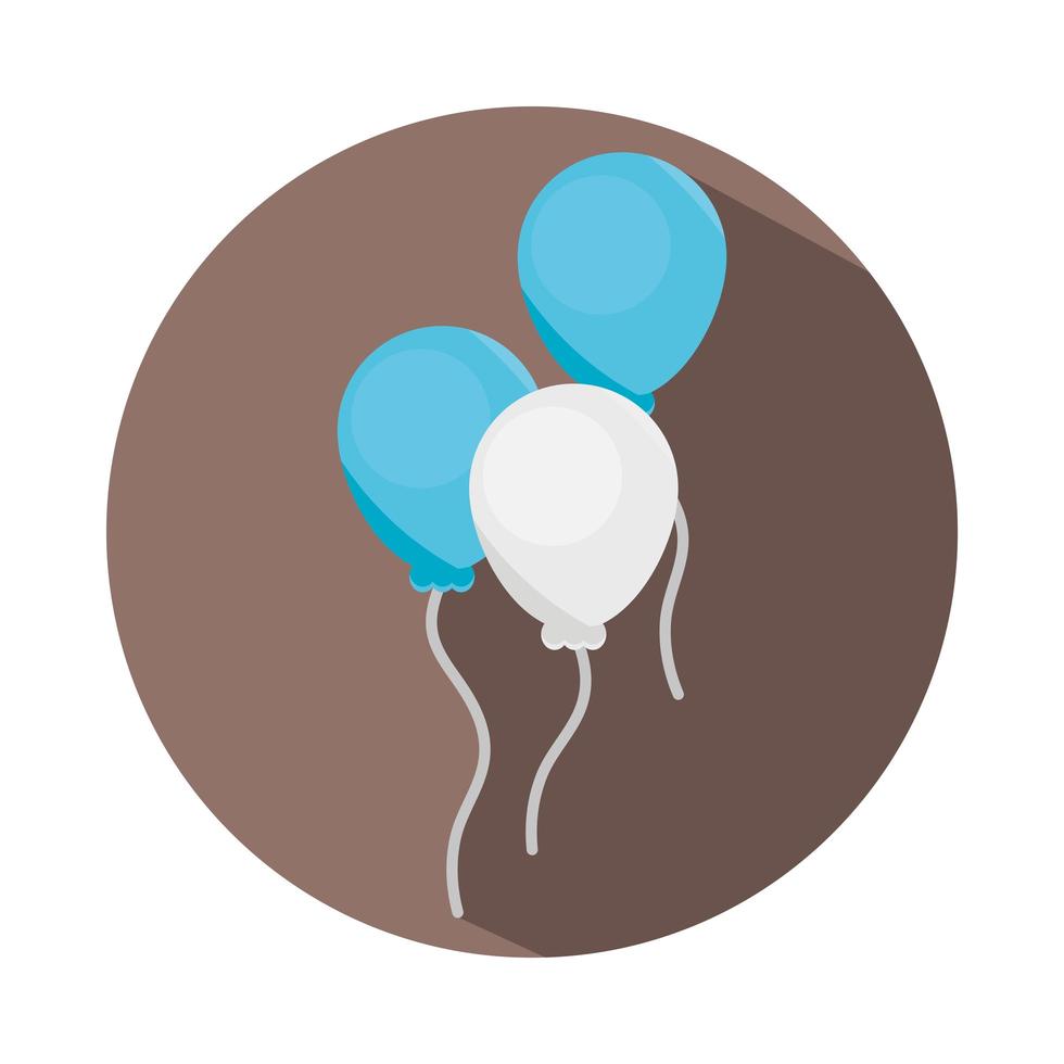 Bloque de fiesta de celebración de decoración de globos azules y blancos e icono plano vector