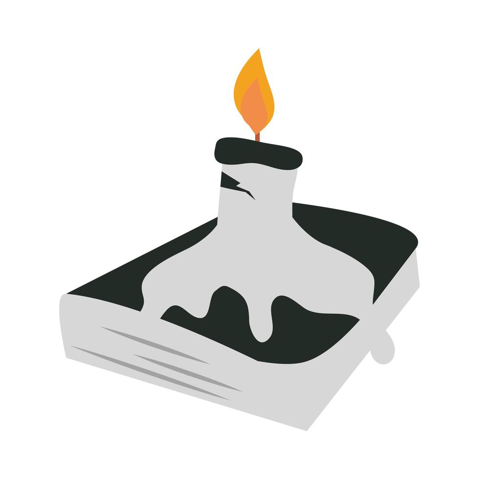 happy halloween melted candle on spell book trick or treat party celebration flat icon design vector