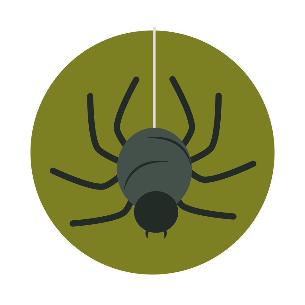 Feliz halloween araña negra colgante truco o trato celebración de fiestas icono de bloque y plano vector