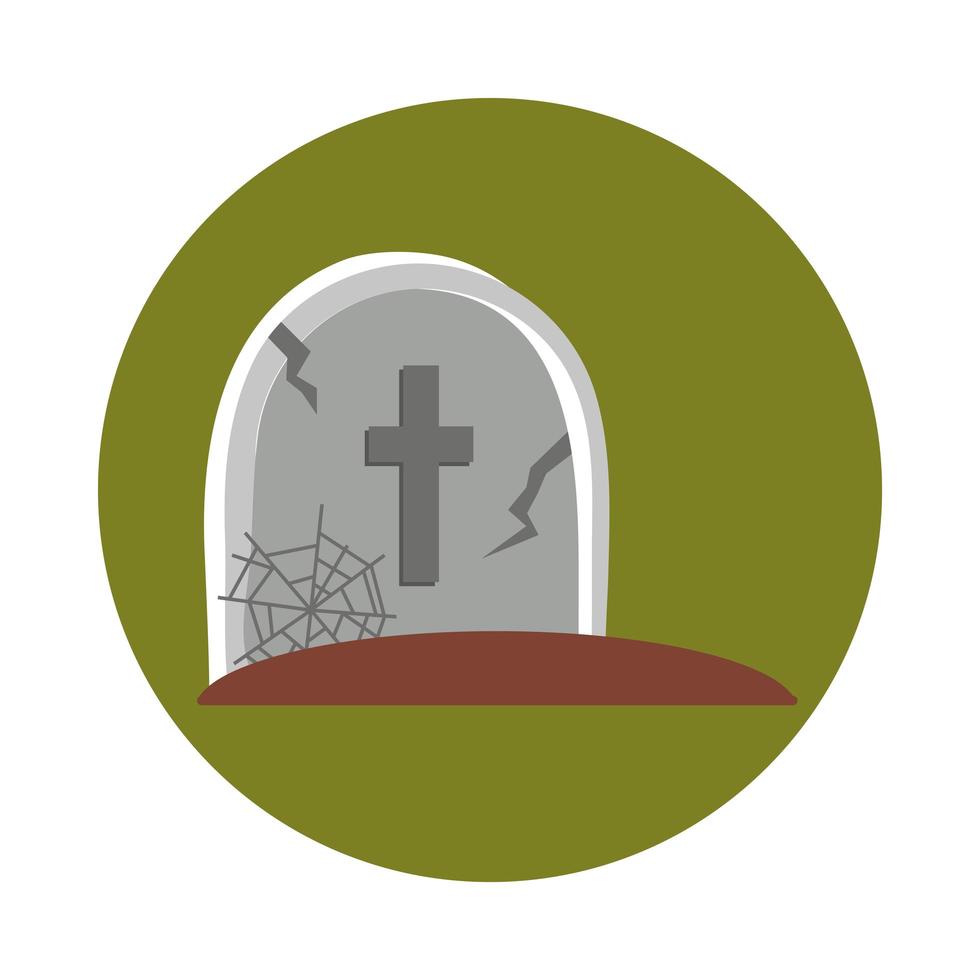 happy halloween gravestone cross cobweb in ground trick or treat party celebration flat and block icon vector