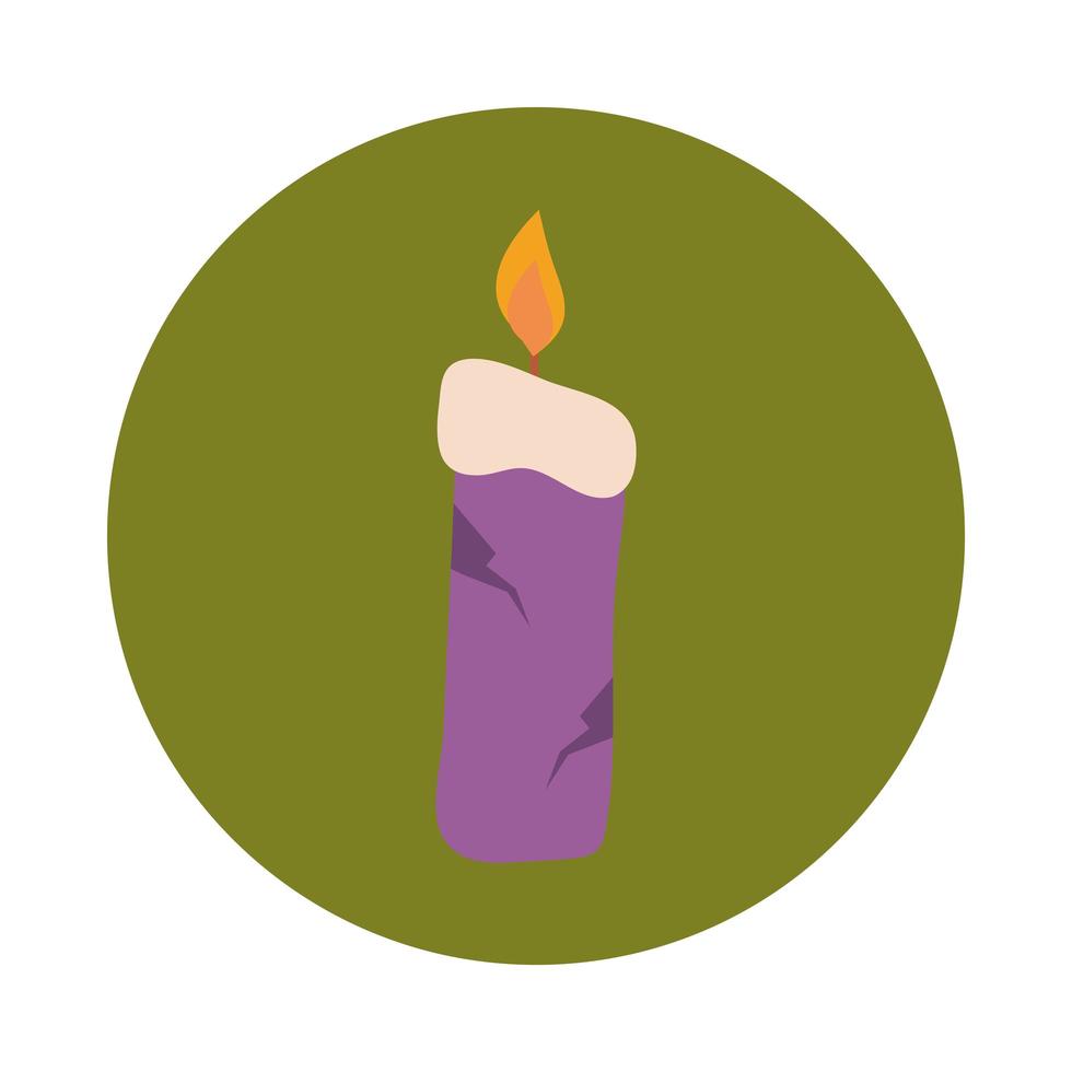 icono de bloque y plano de decoración de vela ardiente púrpura vector