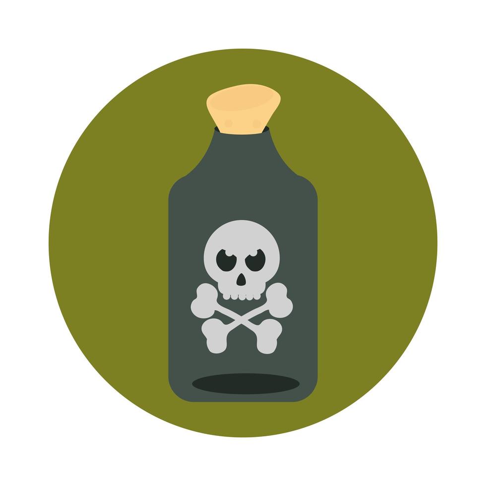happy halloween potion bottle with creepy skull trick or treat party celebration flat and block icon vector