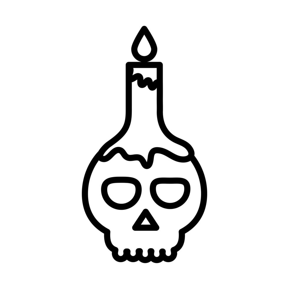 happy halloween skull with burning candle trick or treat party celebration line icon vector