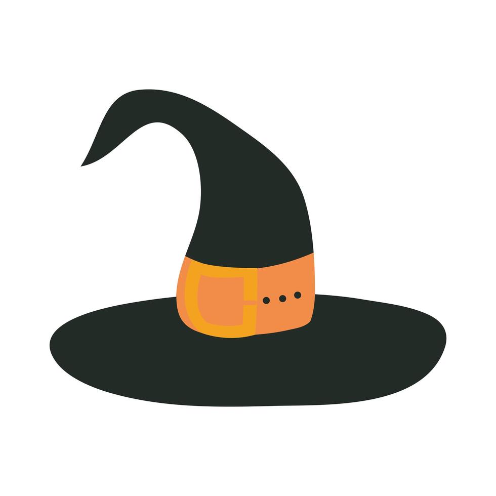 Feliz halloween sombrero de bruja con correa naranja truco o trato celebración de fiestas diseño de icono plano vector