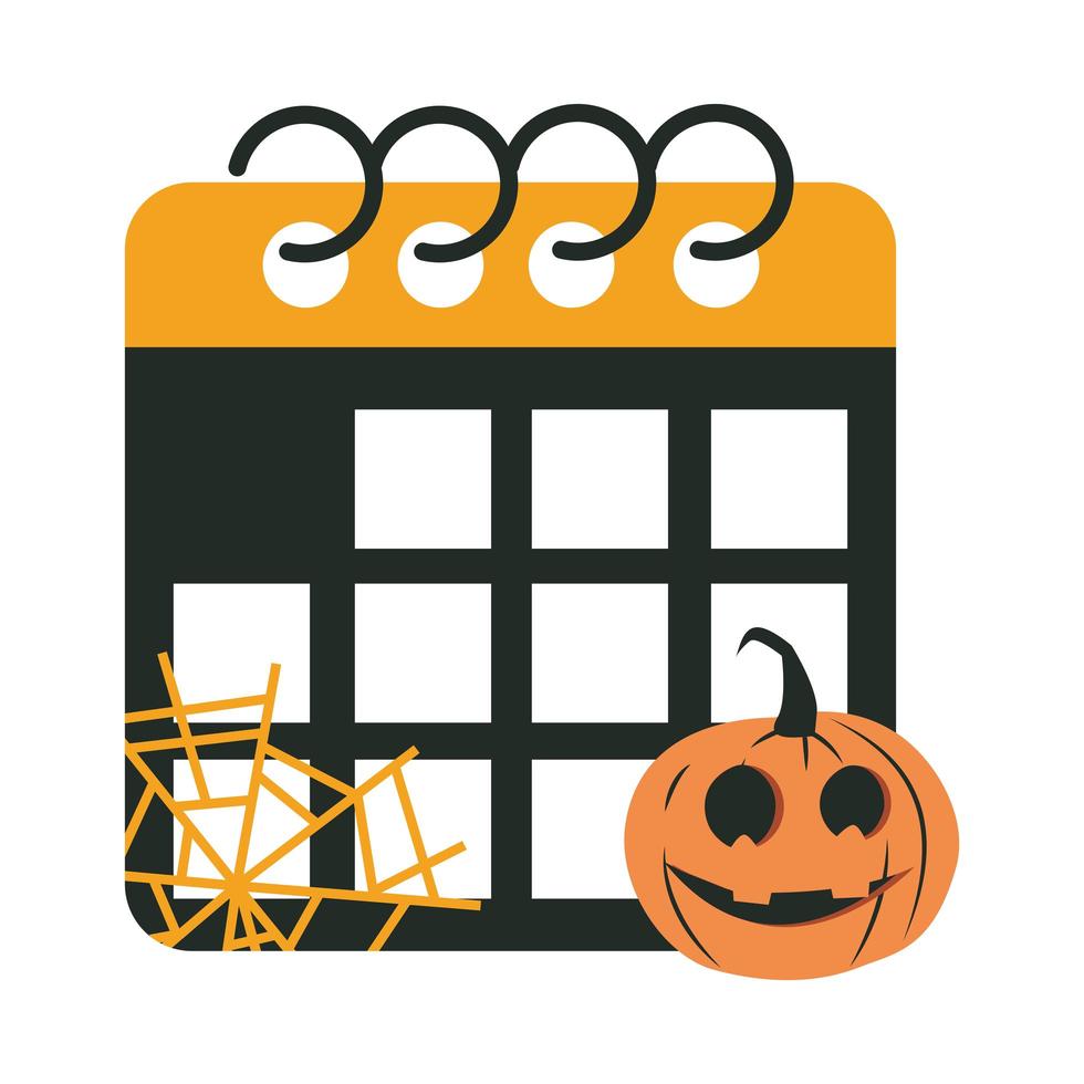 happy halloween calendar pumpkin cobweb trick or treat party celebration flat icon design vector