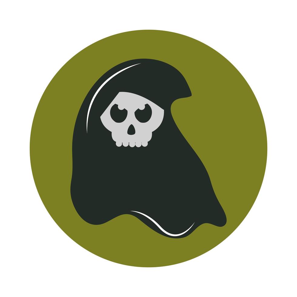 happy halloween death skull trick or treat party celebration flat and block icon vector