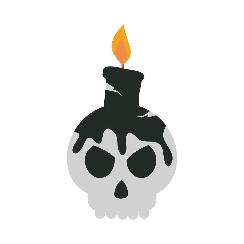 happy halloween skull with burning candle trick or treat party celebration flat icon design vector