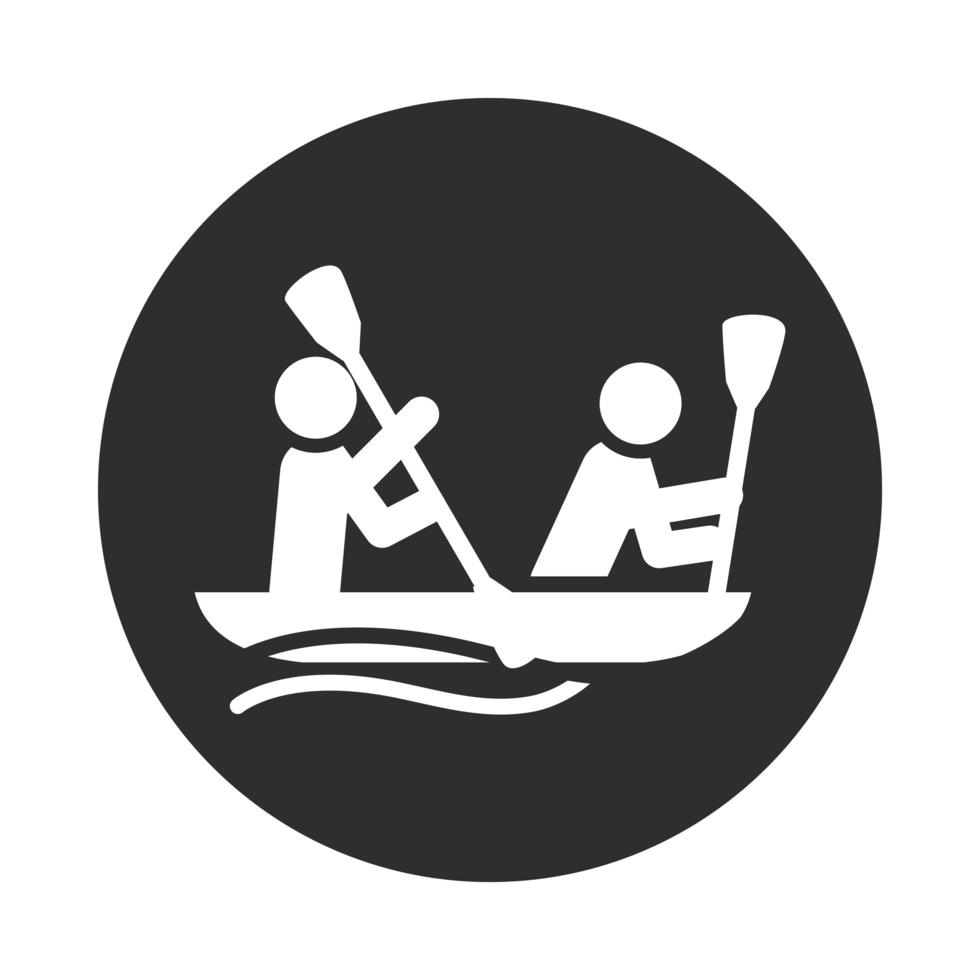 extreme sport people river rafting on inflatable boat active lifestyle block and flat icon vector